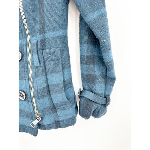 Burberry Brit Blue Full Nova Check Plaid Wool Pea Coat Jacket Women’s Size 2 - Picture 6 of 9